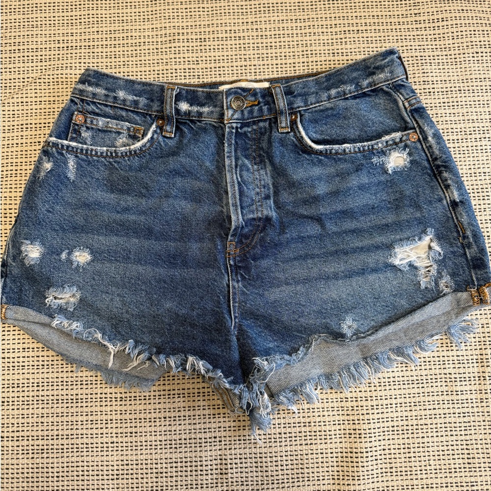 We the Free Blue Denim Distressed Women Shorts